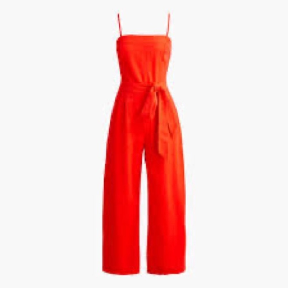 JCrew Linen Jumpsuit Size 14 Poppy Red Tomato Girl NEW
